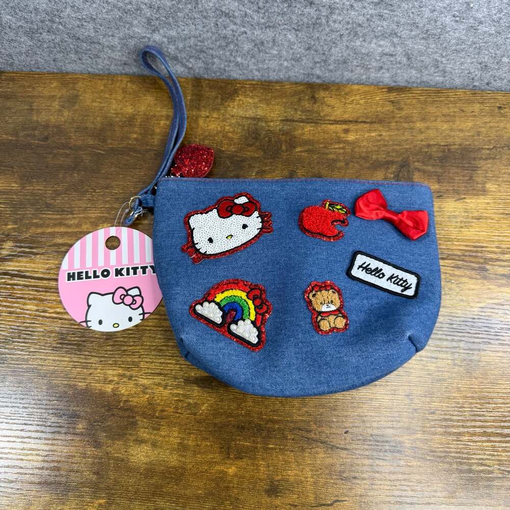 Hello Kitty Denim Pouch with Embroidered Patches